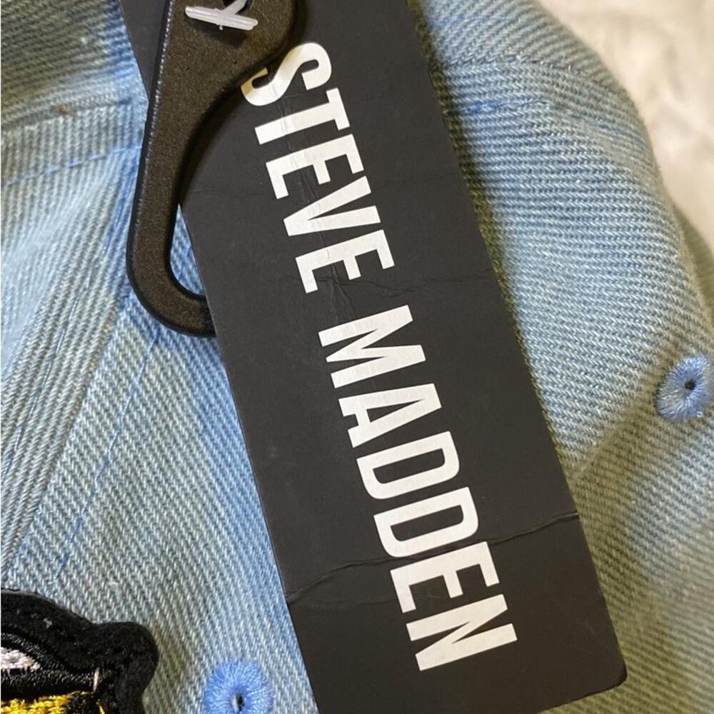 Steve Madden Denim Hat Womens Bolts Patch Adjustable Back Blue - Picture 4 of 10